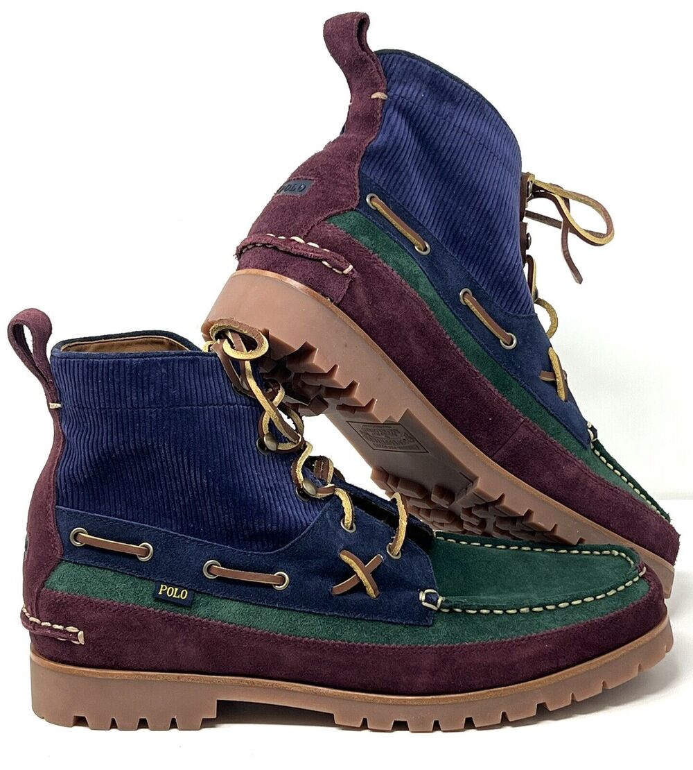 POLO Ralph Lauren Country Ranger MID Color Block Boots Mns Sz 11 Suede Corduroy
